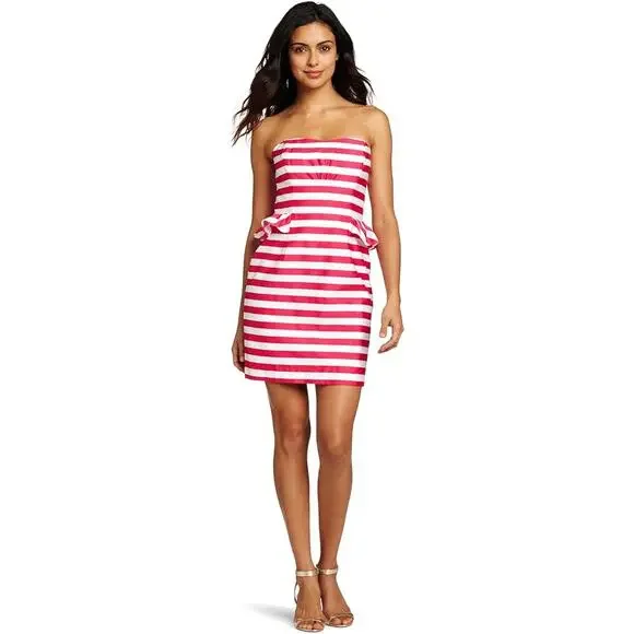 lilly pulitzer peplum dress Lilly Pulitzer ABREE PEPLUM DRESS Prosseco Pink Lagoon Jacquard Gold 8